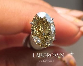 4.08CT Oval Cut Fancy Brownish Yellow Color IGI Certified VS1 Loose Lab Grown Diamond, 8.15MM*11.80MM Fancy Oval Diamond For Engagement Ring