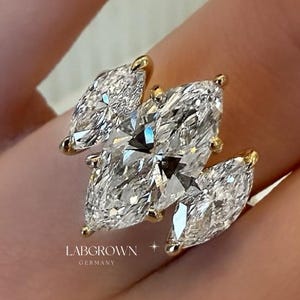 2.5CT Marquise Diamond Engagement Ring Genuine Lab Grown Diamond Anniversary Ring Unique Three Stone Proposal Ring For Women,6Claw Prong Set