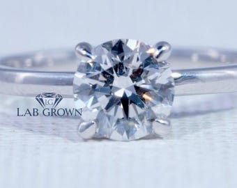 1 CT Brilliant Round Cut Lab Grown Diamond Hidden Halo Set IGI Certified 14K White Wedding Gift Ring Modern Proposal Ring For Women