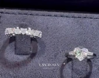 Lovely 2 CT Heart Cut Diamond Ring With Heart Shape Diamond Band, Minimalist Proposal Ring, Three Stone Lab Grown Diamond Bridesmaid Ring.