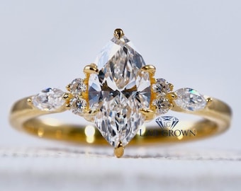 Marquise Diamond Engagement Ring Genuine Lab Grown Diamond Birthday Gift Ring Unique Proposal Ring For Her Multi Diamond Gold Jewelry Gift