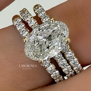 Oval Graduation Ring with 2 Stunning Lab Grown Diamond Band, 3.03CT Lab Grown Diamond wedding Ring 14K Solid Gold Matching Diamond Band Set.