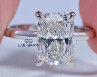 3CT Lab Grown Diamond Diamond Engagement Ring Solitaire Hidden Halo Platinum Minimalist Travel Ring IGI Certified Radiant Lab Diamond Gift