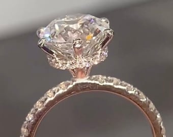 Genuine Lab Grown Diamond Ring 0.25 to 3.00 CT Round Diamond Anniversary Ring Hidden Halo Bride Wedding Ring Solid Gold Ring For Her, Gifts