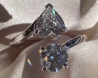 Heart and Round Two Diamond Engagement Ring IGI Certified Lab Grown Diamond, Toi Et Moi, Wedding Gift for Her, White/Yellow/Rose Gold