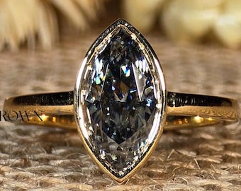 3.00CT Marquise Moissanite Black Stone Ring 14K Solid Yellow Gold Women Engagement Ring, Marquise  Cut Ring Women's Wedding Anniversary Band