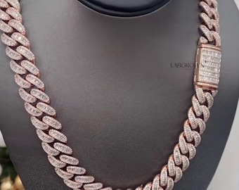 16.5mm VVS Moissanite Diamond Baguette Cuban Chain, Iced Out Cuban Chain, Miami Cuban Link Chain, Hip Hop Cuban Chain For Men/Women