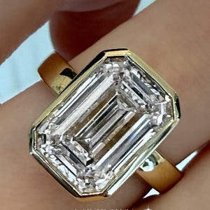5CT  VS1+ Clarity Emerald Cut Lab Grown Diamond Ring, Bezel Set Solitaire 14K Gold Ring For Her, Stylish IGI Certified Perfect Proposal Ring