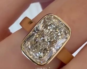 Anello da anniversario con diamante simulato sintetico a taglio cuscino allungato da 4,01 carati, incastonato a castone, in oro massiccio 14 carati, regalo di compleanno per lei.