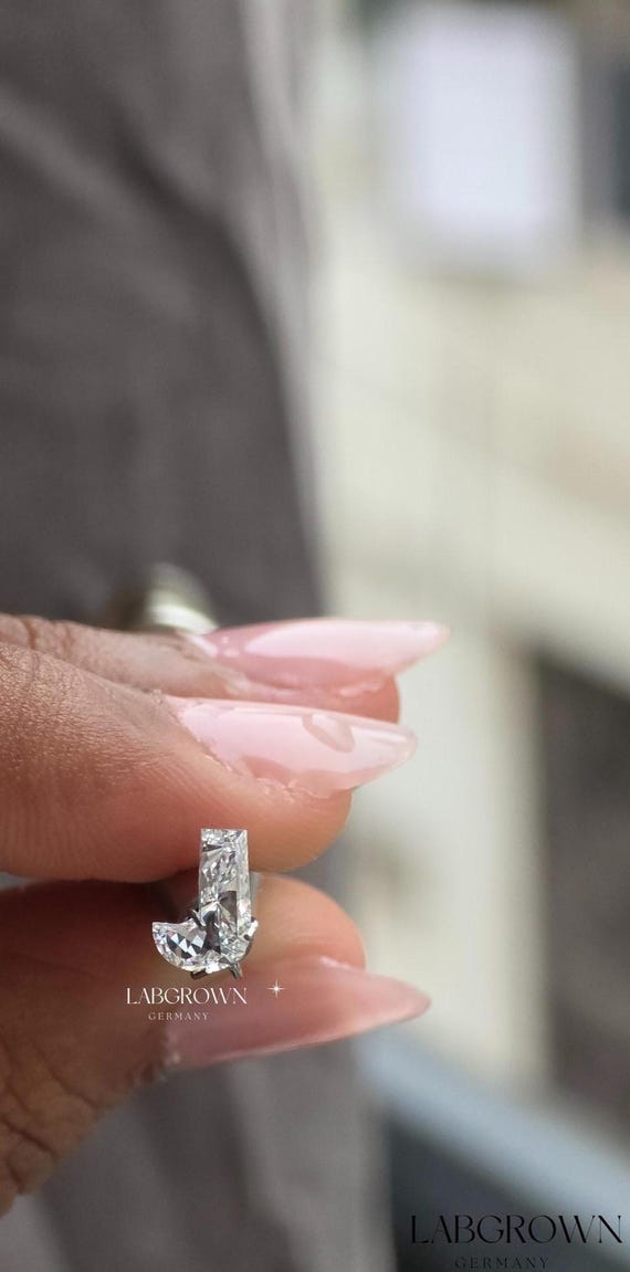 J Alphabet Shape Lab Grown Diamond Loose, Brilliant Cut Diamond For Engagement Ring, Making Personalized Jewelry, J Letter Diamond For Love
