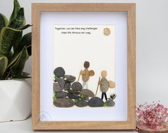 Personalized Hiking Couple Pebble Art: Rock Art Gift for Hikers