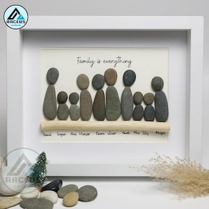 Personalized Big Family Pebble Art, Large Family Pebble Art, Birthday Gift, New Home Gift, Pebble Art Gift, Pebble Frame, Gift for Family