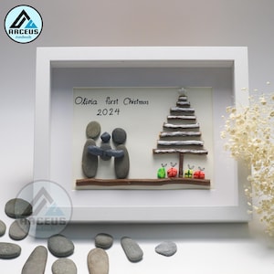 Personalized First Christmas Pebble Art, Family Pebble Art, Gift For Friend, New Home Gifts, Best Home Gifts, Customized Pebble Art Gift