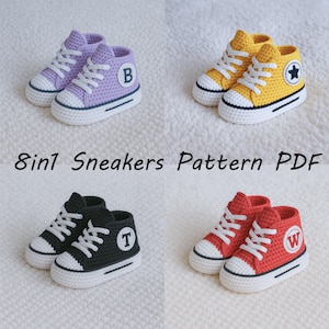 8in1 Crochet Baby Shoes Sneakers Pattern PDF | Baby Girl Boy Booties 4 Sizes | Gift Baby Booties For Newborn and Future Young Mother DIY