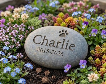 Personalized Pet Paw Memorial Stone | Dog Loss Sympathy Gift | Custom Cat Grave Marker | Engraved River Rock