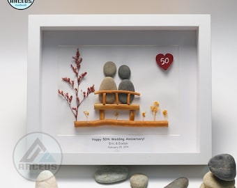 Personalized 50th Anniversary Pebble Art, Golden Wedding Gift