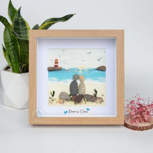 Custom Pebble Art Couple Frame, Personalized Stone Art Gift, Wedding Anniversary Gift, Beach Rock Picture, Engagement Gift for Him Her image 5
