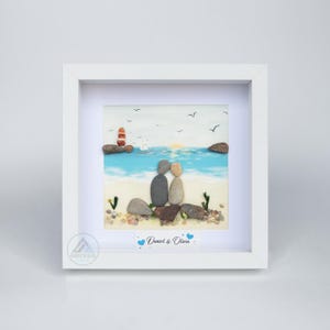 Custom Pebble Art Couple Frame, Personalized Stone Art Gift, Wedding Anniversary Gift, Beach Rock Picture, Engagement Gift for Him Her image 2