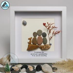 Grandmother Pebble Art, Pebble Art Birthday Gift For Nana, Christmas Gift For Grandma, Grandma & Grandchildren Pebble Frame, Pebble Art Gift