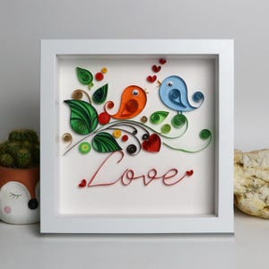 Love Birds Quilling Art, Handmade Quilling Art, Anniversary Gift, Wedding Gift, Unique Gift, Couple Gift, Valentine gift, Wedding Keepsake