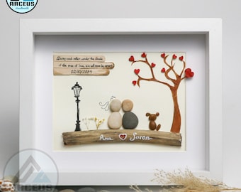 Personalized Couple & Dog Pebble Art: Unique Wedding Anniversary Gift