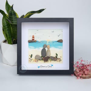 Custom Pebble Art Couple Frame, Personalized Stone Art Gift, Wedding Anniversary Gift, Beach Rock Picture, Engagement Gift for Him Her image 7