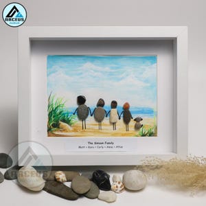 Personalised Family Seaside Beach Pebble Art, The Sea Family Pebble Painting, Gift For Mum Birthday, Mothers Day, Pebble Art Gift
