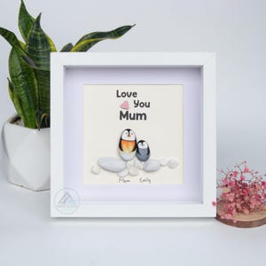 Personalized Penguin Mother's Day Gift, Mom Pebble Art, Gift For Mother Day, Mom Pebble Art, Pebble Art Gift For Mom From Daughter