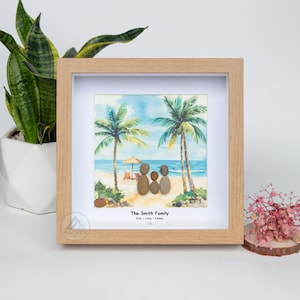 Personalized Family Seaside Beach Pebble Art, The Sea Family Pebble Painting, Gift For Mum Birthday, Mothers Day, Pebble Art Gift