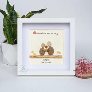 Presente personalizado para bebê, presente de arte com seixo para bebê, imagem de seixo para nova mamãe, presente para recém-nascido, presente de batizado, presente de chá de bebê, seixo para bebê