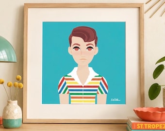 Rainbow Pool Outfit Fashion Doll Art Print – Retro Pop Art Wall Decor
