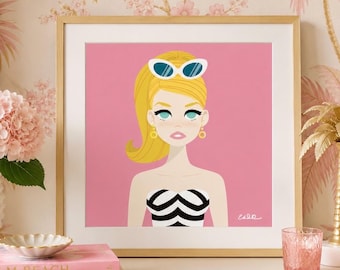 Classic Swimsuit Fashion Doll Art Print – Retro Pop Art Wall Decor
