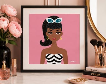 Classic Swimsuit Fashion Doll Art Print – Retro Pop Art Wall Decor