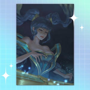 Sona Fan Art Print | League of Legends Fanmade Fanart | Gaming Wall Art for Gamer Girls & LoL Fans | Unique Gift for Gamers | Blue and Gold