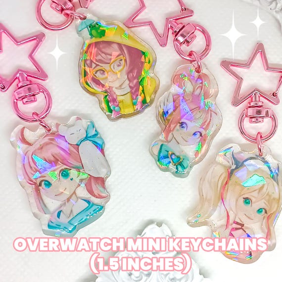Overwatch Mini Keychain Set: Pink Mercy, Kiriko, Mei - Glitter Epoxy Finish