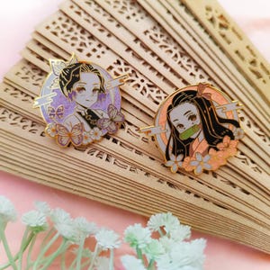 Nezuko, Shinobu 2.5&quot; Gold-Plated Hard Enamel Pin | Demon Slayer Fanart Collectible Pins | Cute Anime Pins Gifts for Fans | Kimetsu no Yaiba