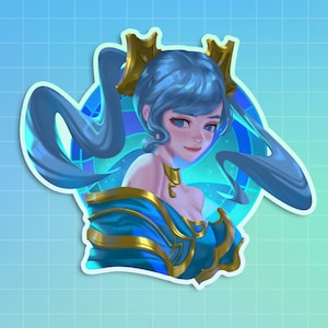 Sona League of Legends Holographischer Aufkleber | LoL Fan Art Accessoire | Pastell Blau Gamer Girl Ästhetik | Fanmade | Geschenk für Sona Netz