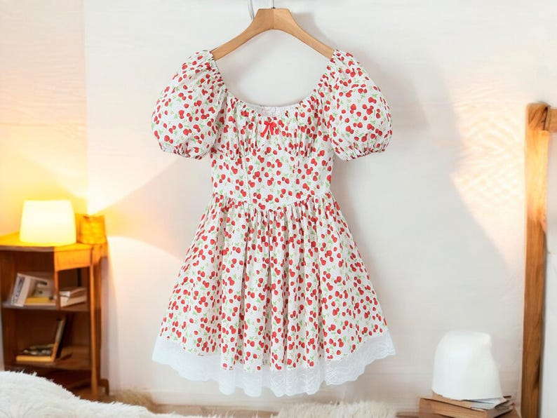 Puff Sleeve Printed A-line Shirred Dress