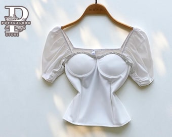 Elegant Puff Sleeve Blouse | Sweetheart Neckline Top | Fitted Corset Style | Stylish Evening Party Wear | Chic Summer Outfit