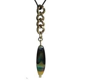 Green Yellow Agate with Chunky Brass Chain Single Earring