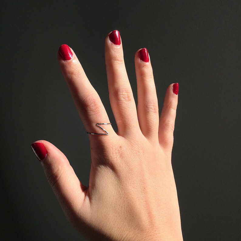 Sterling Silver Lightning Bolt Ring Delicate Handformed Hammered Lightweight image 1