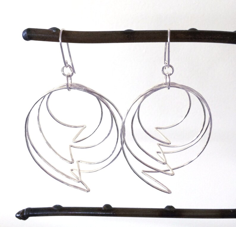 Lightning Bolt Sterling Silver Hoop Earrings Etsy