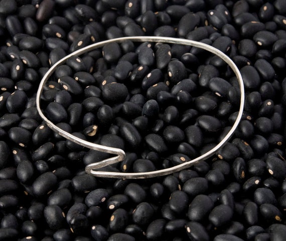 Sterling Silver Lightning Bolt Bangle Bracelet Handformed Hammered Thin Lightweight