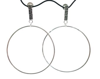 Sterling Silver Aztec / Greek Pattern Hoop Earrings