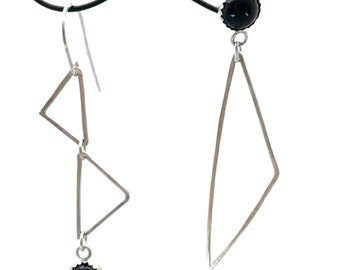 Sterling Silver and Onyx Geometric Mismatch Earrings