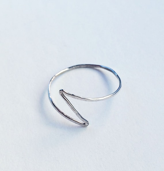 Sterling Silver Lightning Bolt Ring Delicate Handformed Hammered Lightweight