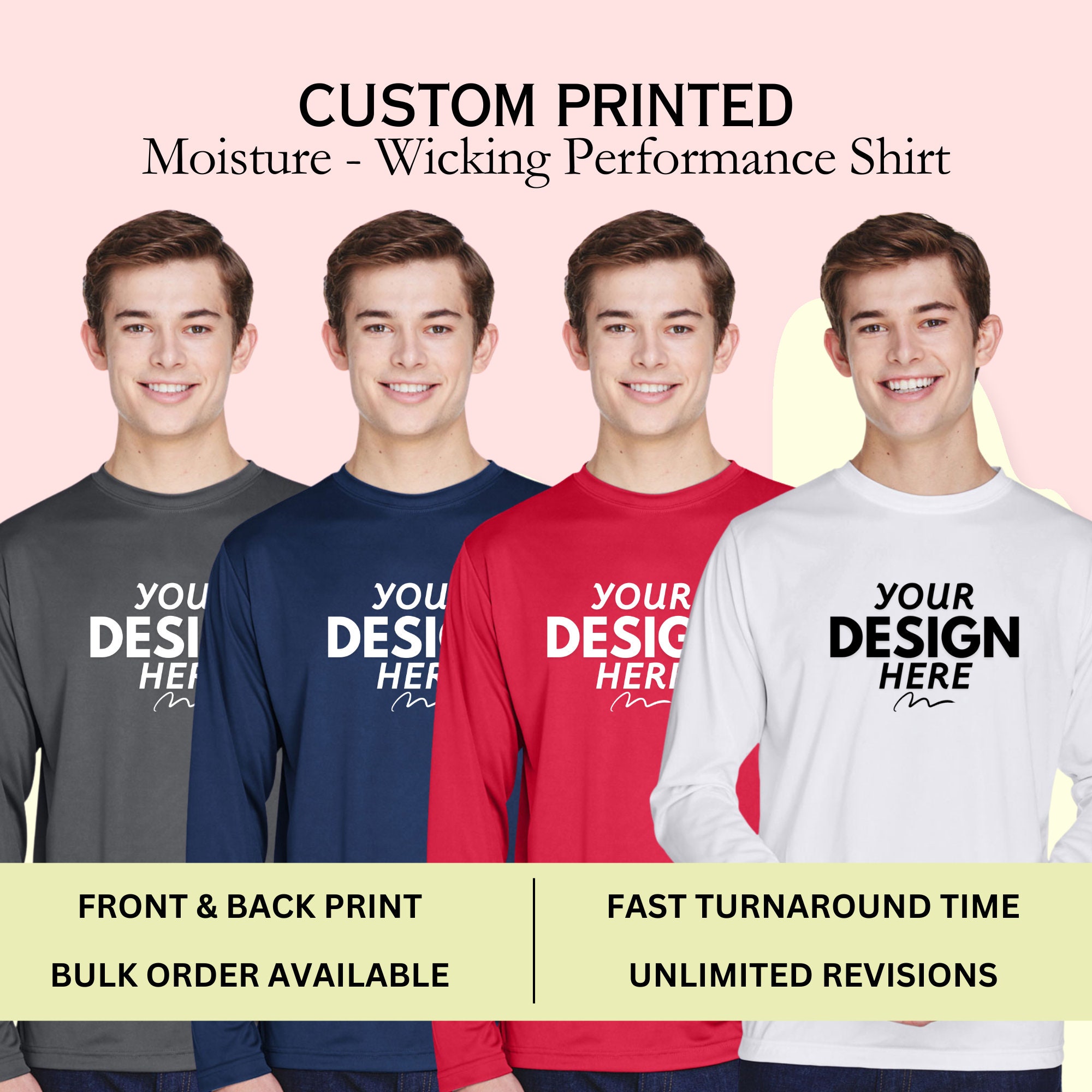 Custom printed moisture wicking shirts clearance
