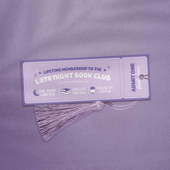 Late Night Book Club Bookmark Ticket, Night Owl Bookmark, Late Night Reading Bookmark, Admin One Late Night Reader, Book Lover Gift, Booktok