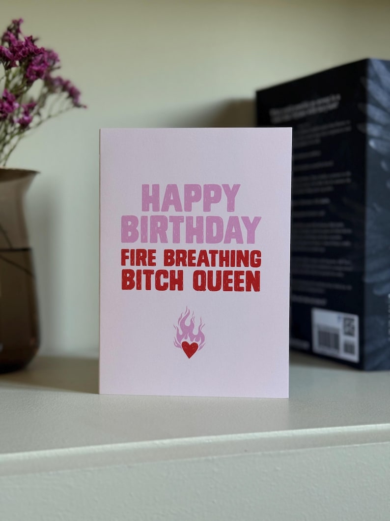 Happy Birthday Fire Breathing B*tch Queen Card, Bookish Birthday Card, Birthday Book Themed Card, Cute Throne of Glass Book Card for Friend image 5