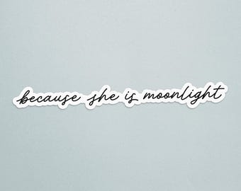 Pegatina con frase "Porque ella es luz de luna", pegatina de Quicksilver, regalo de libro de fantasía, pegatina de novio de libro, pegatina de Kingfisher.